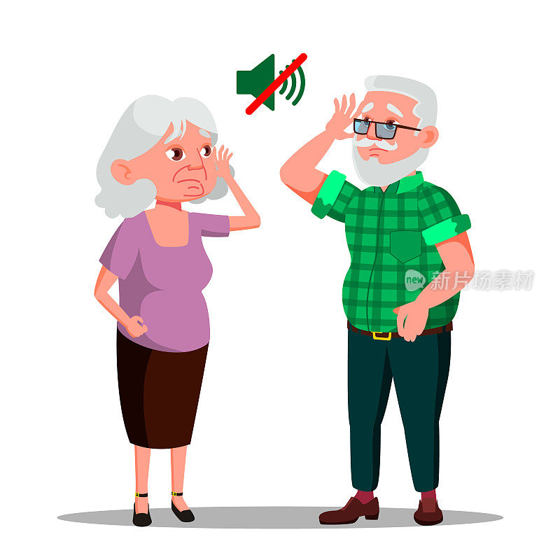 Deaf Senior Man And Woman Vector Cartoon Characters